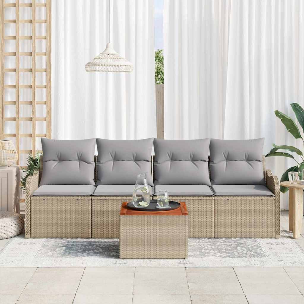 Garten-Sofa-Set 5 pcs Beige und Hellgrau 55 x 55 x 37 cm